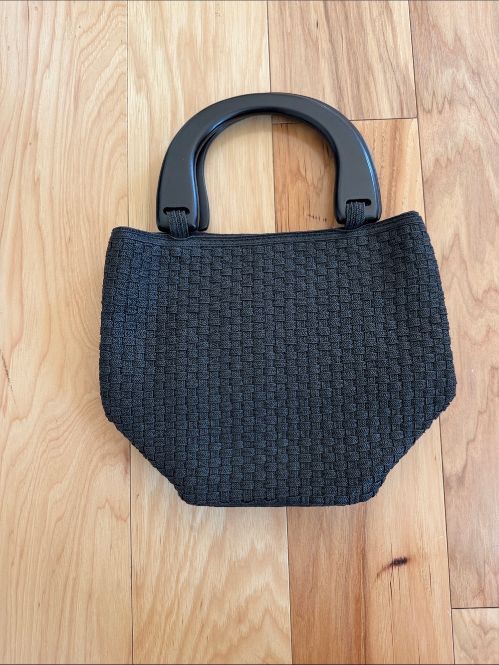 Talbots vintage black woven straw handbag